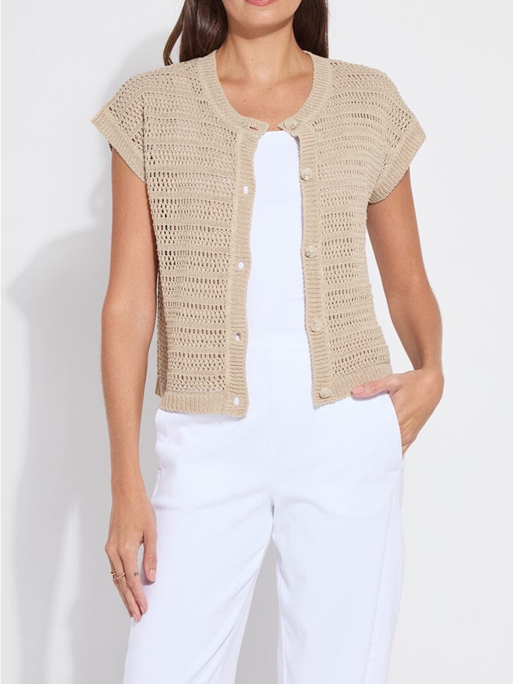 Lysse BRISA LINEN MESH SLEEVELESS CARDI